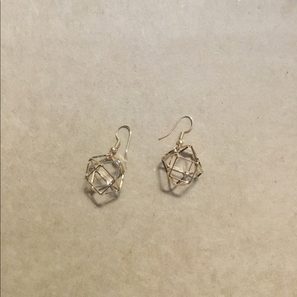 Modern geometric earrings - gold metal design. Handmade
